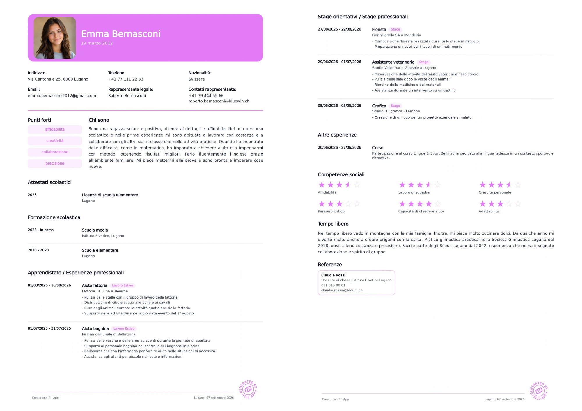 Esempio CV Fill-App