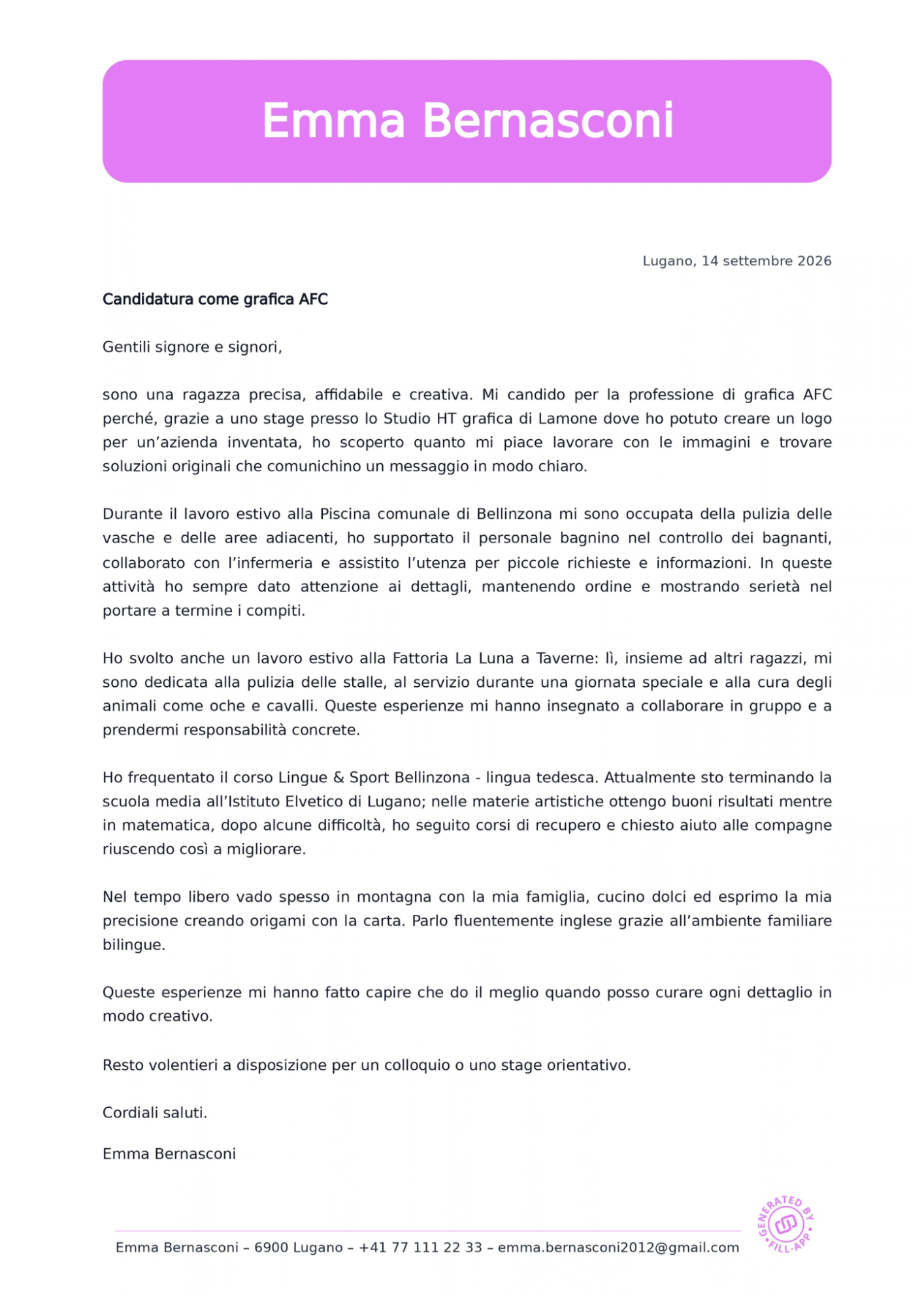 Esempio Lettera specifica Fill-App