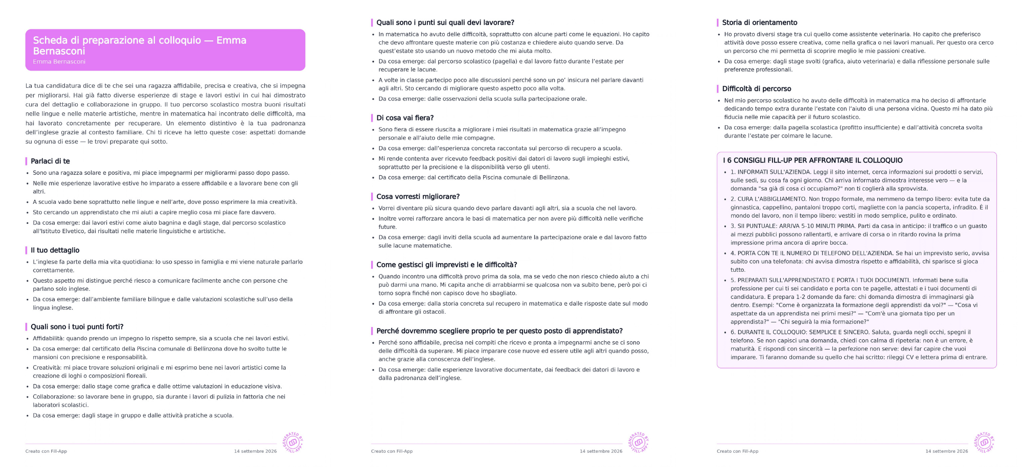 Esempio Scheda preparazione colloquio Fill-App